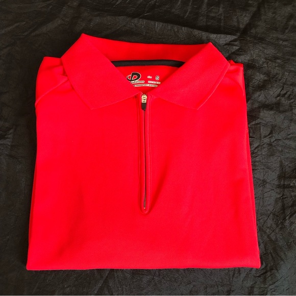 Phiten Evolution Zippered Polo Shirt Aqua Titanium Sport Technology - Red NEW - Picture 4 of 15